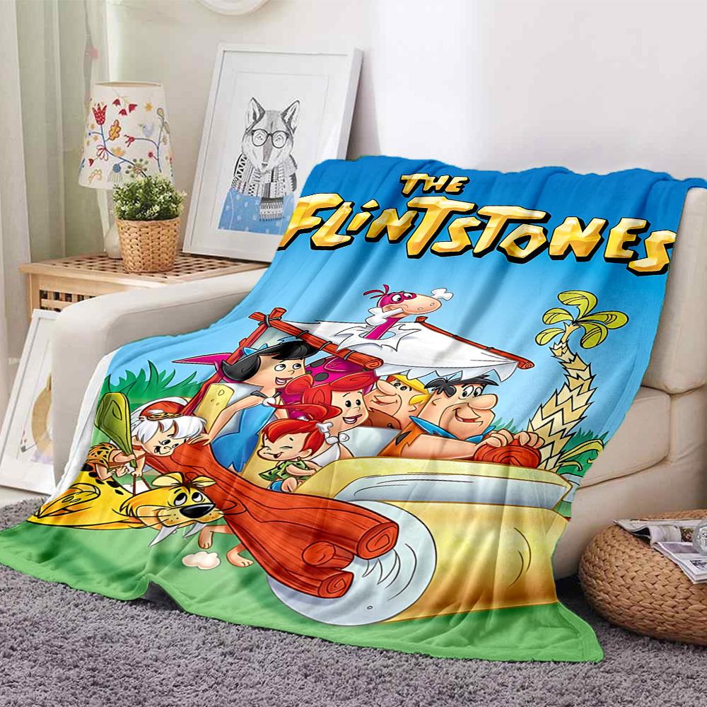 

1pc Flintstones Family Flannel Throw Blanket - HD Printed Lightweight Soft Warm All-Season Blanket for Sofa, Bed, Travel - Machine Washable 130cmx150cm