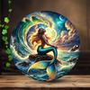 **Metal Mermaid Ocean Wall Art, Red Hair Fantasy Seascape Tin Sign, Home Decor**
