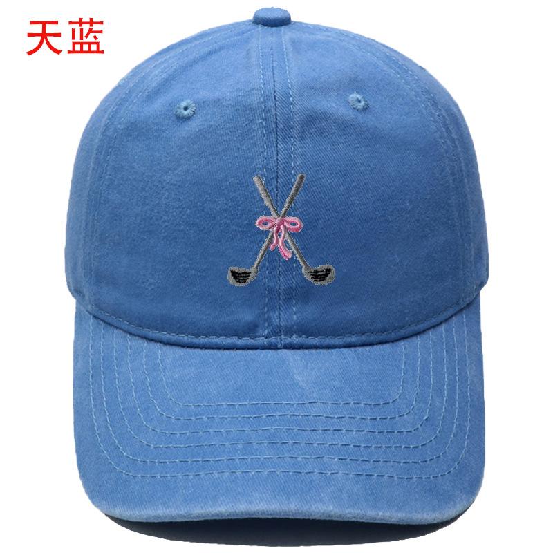 Golf Bow Embroidery Washed Retro Baseball Men's and Women's Leisure Outdoor Sports Shade Cap