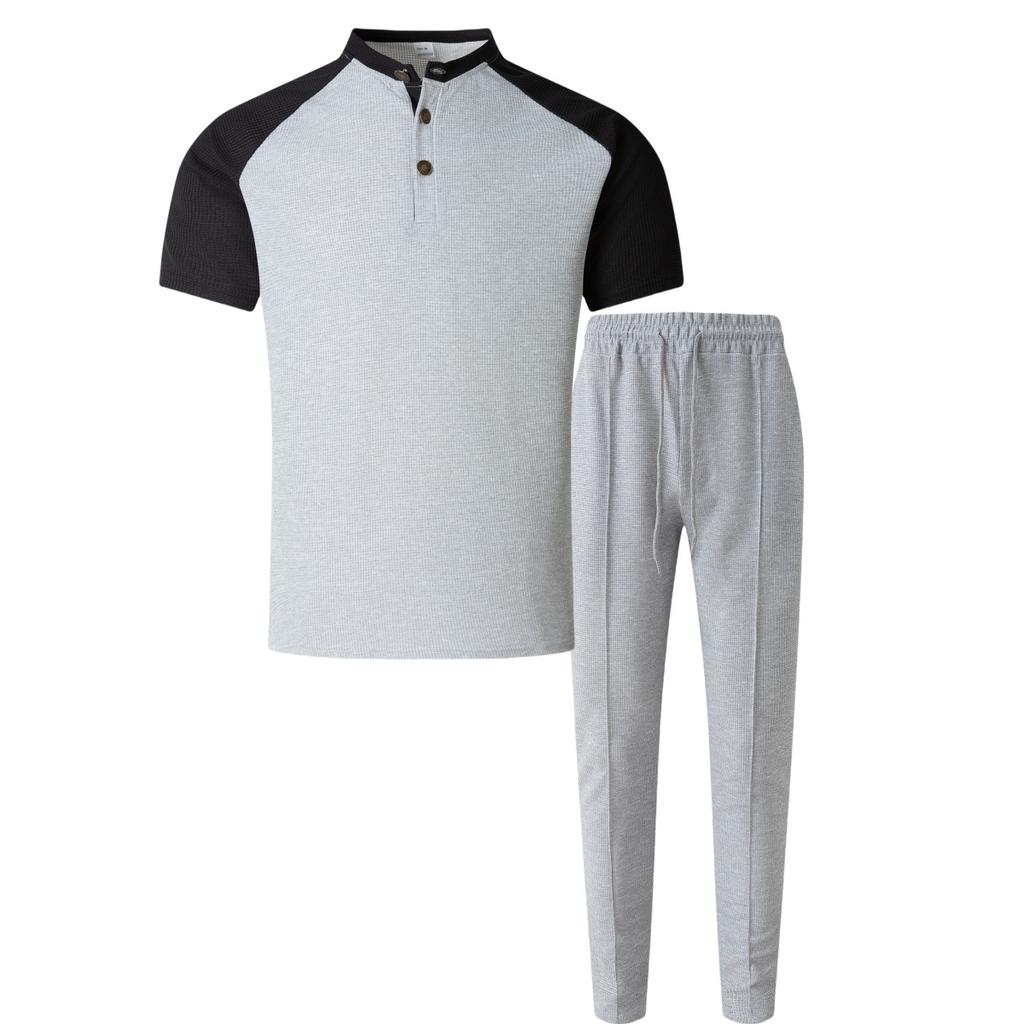 Summer Men's Casual Round Neck Short Sleeved Pants Set