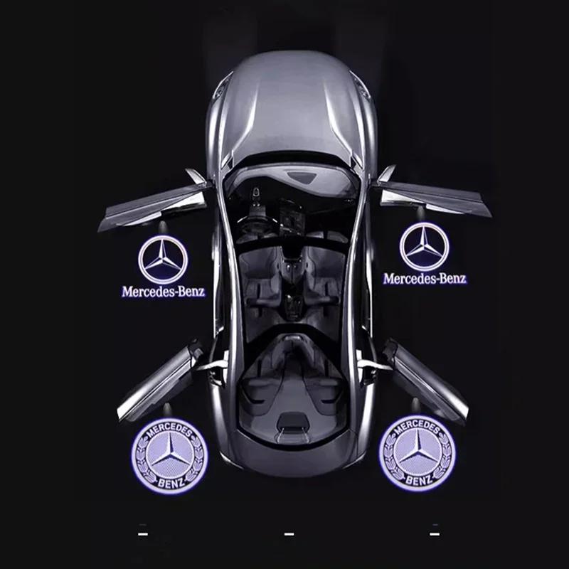 2Pcs Car Door Welcome Light Auto Emblem Badge LED Projector Lamp For Mercedes Benz C Class CLK SLK SLR W203 W208 W209 R171 R172
