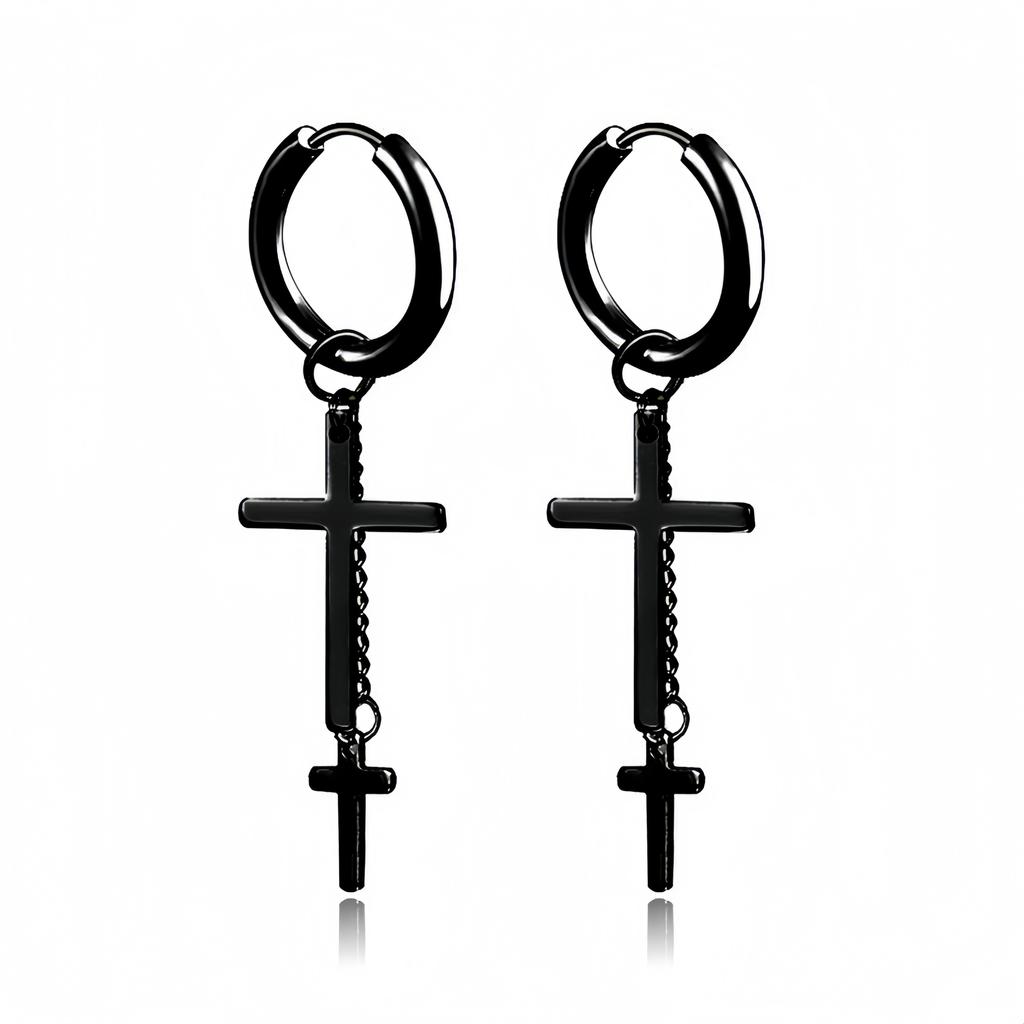 Kreuz Kette Punk Rock Männer Frauen Hip-hop Schwarzer Edelstahl Piercing Creolen Street Pop Ohrring Männlich Trendige Accessoires Schmuck