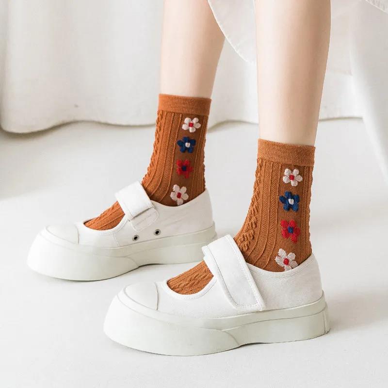 Three Pairs of Women's Socks Korean Fashion Plaid High Socks Autumn and Winter Retro Wild Pile Socks