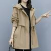Tooling Windbreaker Women's Mid-length Spring and Autumn Clothes Loose Casual Fashion Army Coffee Color Hooded Jacket Trend