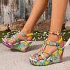 High Heel Sandals Women's New Cross-border Foreign Trade Large Size Wedge Embroidered One Line Buckle Peep Toe Platform Women