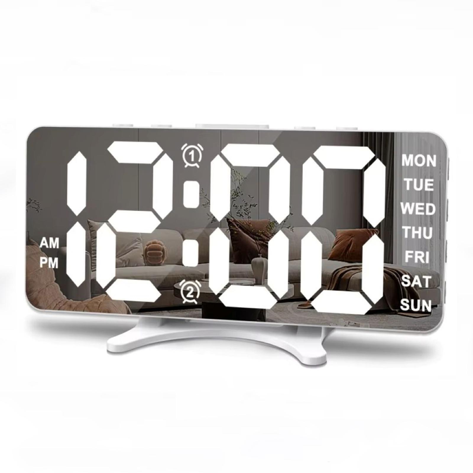 Smart Alarm Clock Bedside Table Led Alarm Clock Digital Children s Electronic Alarm Clock  Temperature Curved Screen Mirror