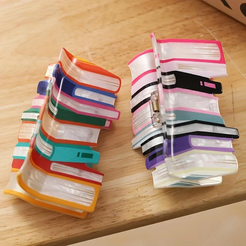 Kreative Regenbogenbücher Haarklammer Lustige Buch Krabbenhaarspange Lehrergeschenk Haiklammer Haarschmuck für Frau