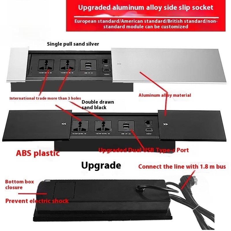 3 Holes 5 Holes Island Table Side Sliding Socket Hidden Type Multifunctional Upgraded Embedded Type Conference Desktop Socket
