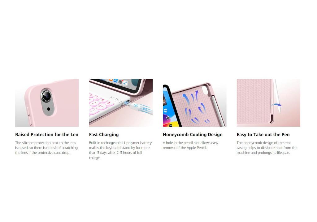 10.2" iPad A16 Protective Case with Bluetooth Keyboard and Magnetic Pen Slot, Backlit for Pro 11, 10th Gen.
