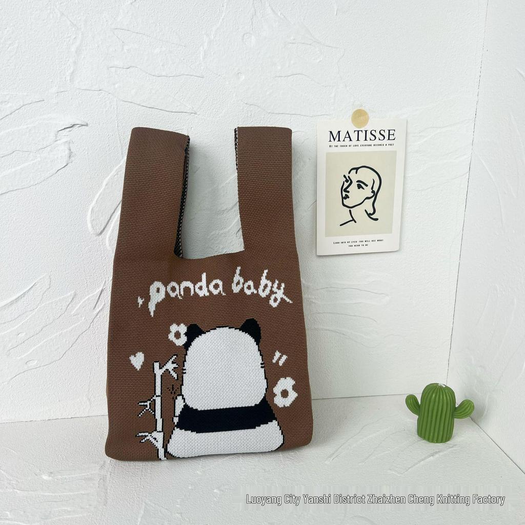Panda Knit Women's Cross-Border Wrist Tote Handbag