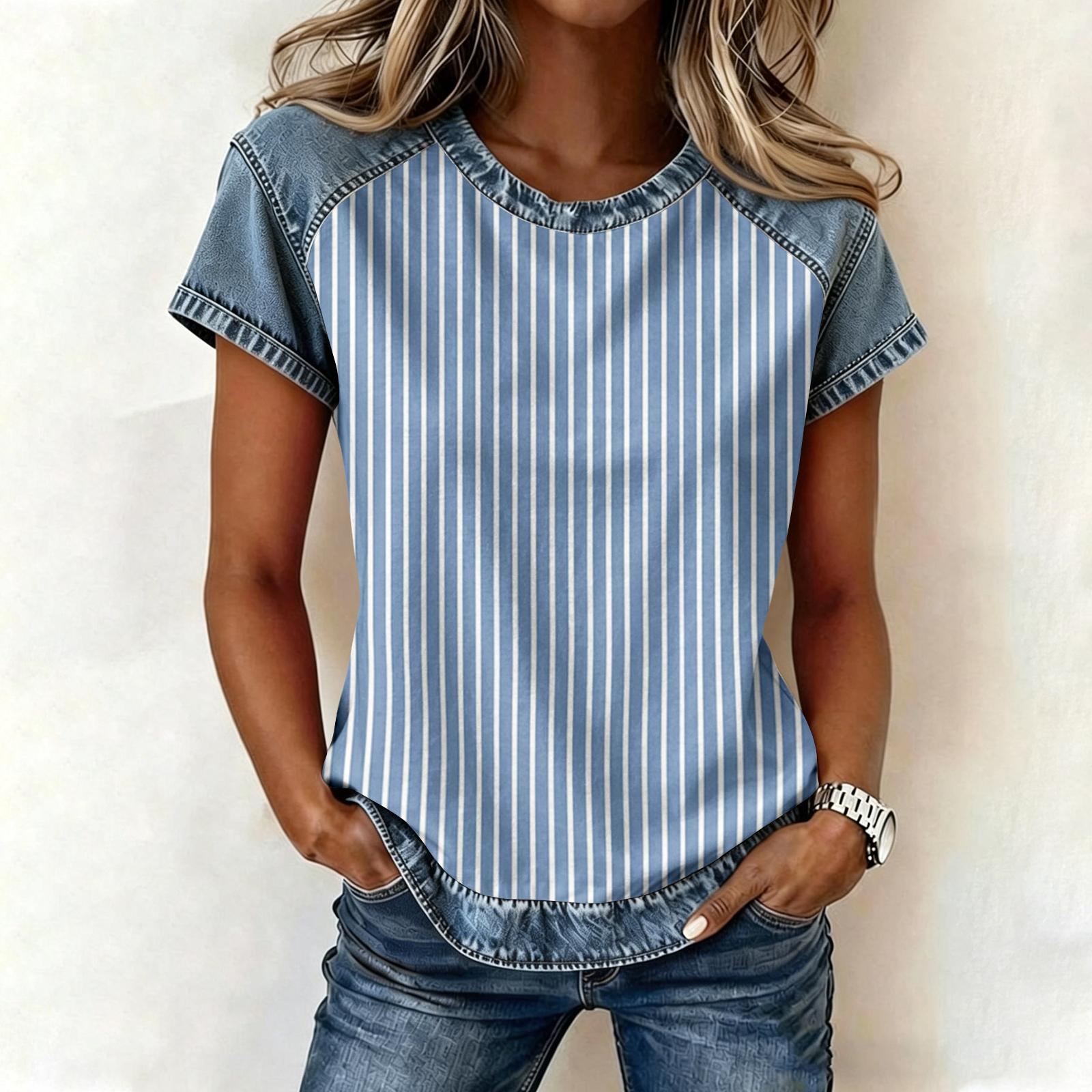 Women s Casual Patchwork Fashion Printed Top L