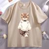 Cool Cat Printed Cotton Short Sleeve Tshirt Streetwear Round Neck Short Sleeve Loose T Shirt Unisex Women Breathable Streetwear