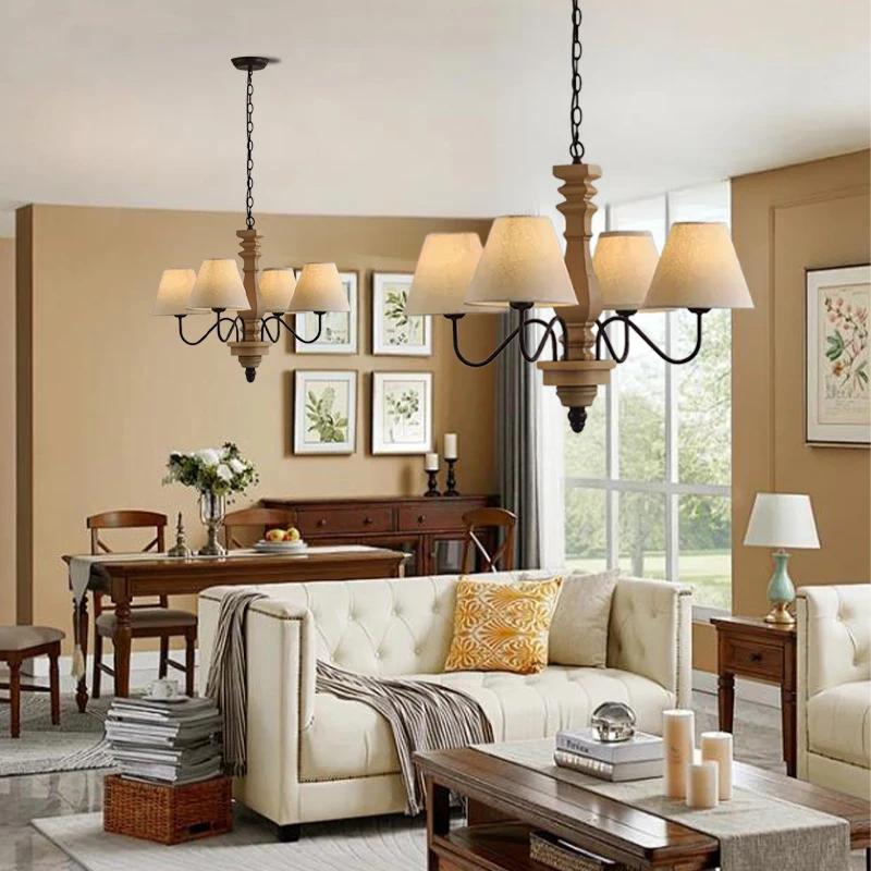 French retro solid wood Pendant lamp bedroom main light living room light Homestayrestaurant interior decoration chandelier