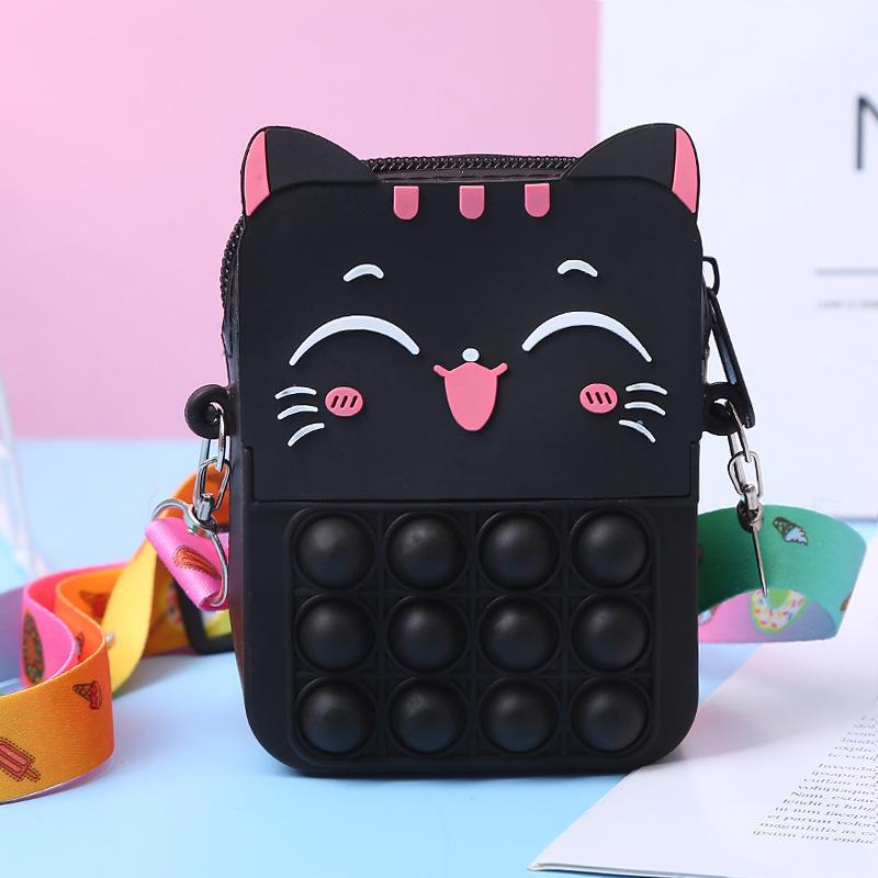 Poșetă nouă pentru fete cu bule Poșetă cu monede prințesă geantă crossbody din silicon moale pentru copii, drăguță pisică, rucsac cu desene animate, jucării pentru ameliorarea stresului, geantă de umăr