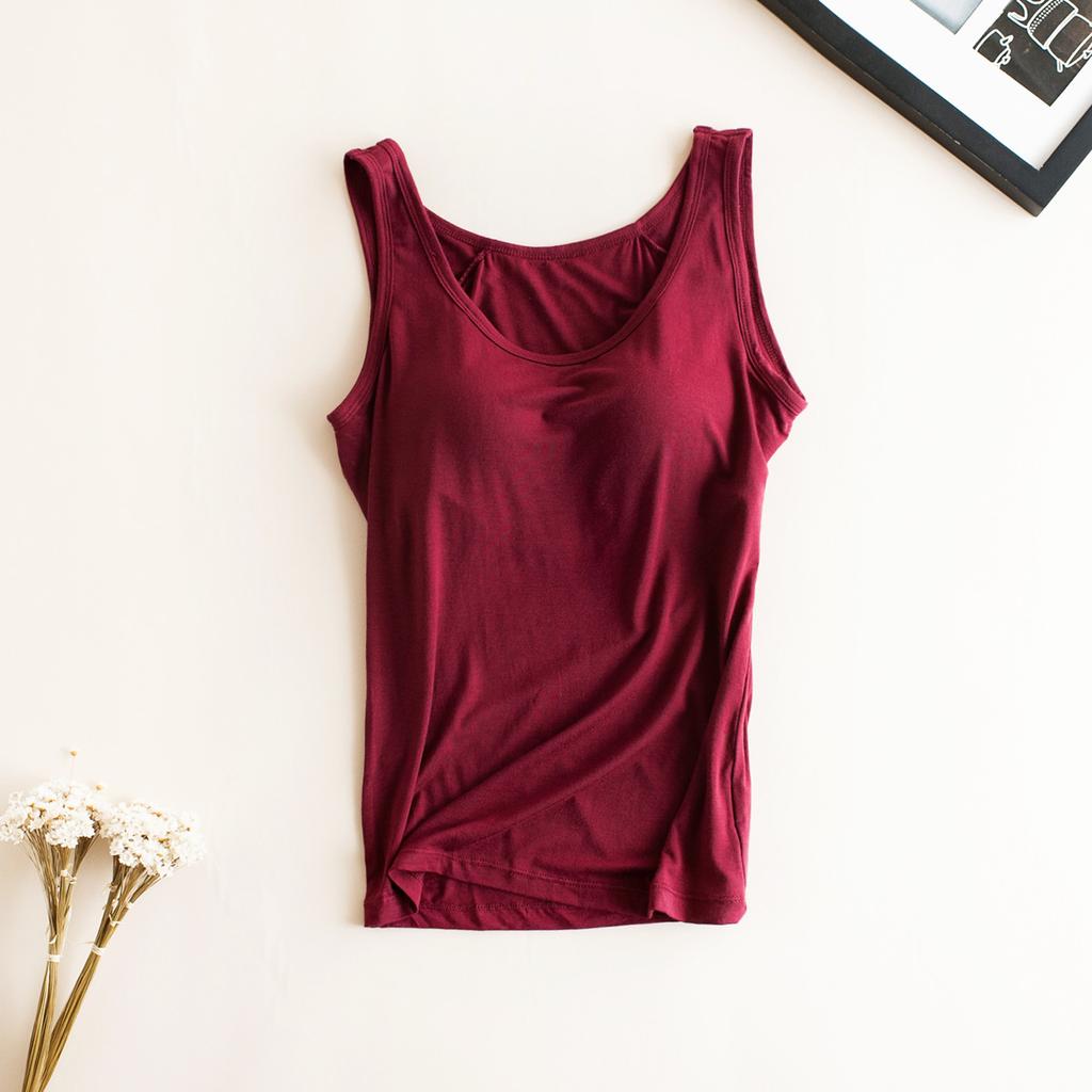 Women Built In Bra Padded Tank Top Female Modal Breathable Fitness Camisole Tops Solid Push Up Bra Vest