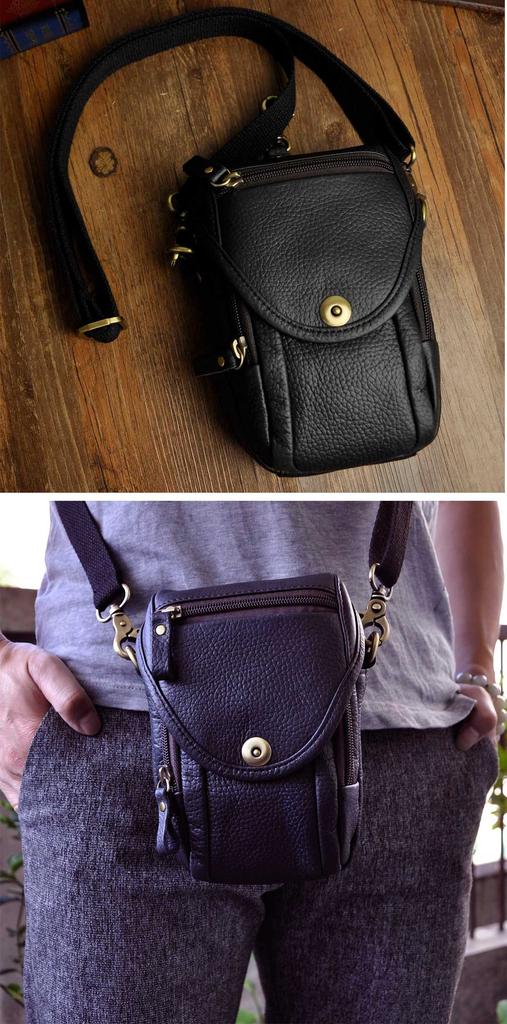Genuine Leather Small Messenger Shoulder Satchel Waist Multifunctional Bag with Mobile Storage Waist Belt Size 269 Le'aokuu Men's Bag, Bag,