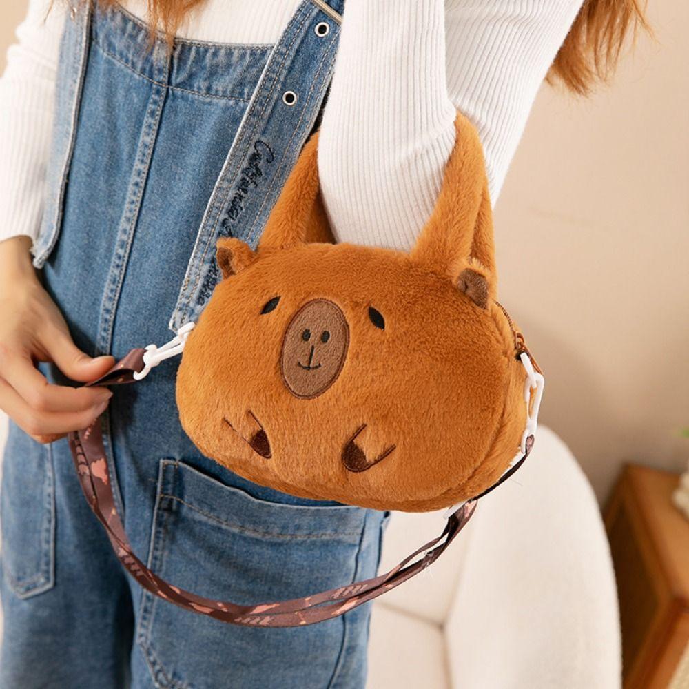 Animal Cartoon Capybara Crossbody Bag Plush Capybara Cartoon Shoulder Bag  Female Lady Girl