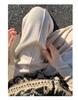 Damen Leichte Graue Koreanische Drapierte Sense-Hose - Hoher Bund, Schlankmachend, Weiter Bein, Gerades Bein Sporthose für Frühling und Herbst