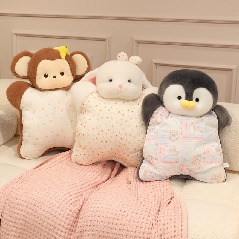 Creative Cartoon Little Bunny Bear Plush Funny Warm Hands Pillow Soft Stuffed Animal Salamander Doll Cushion for Kids Girls Gift