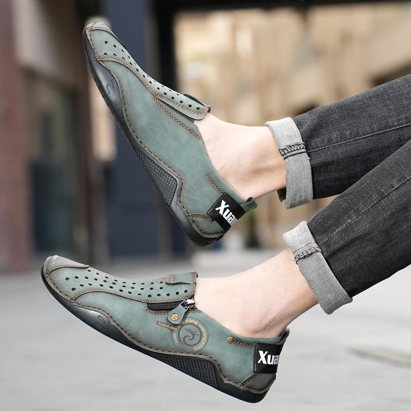 Spring and summer new leather comfortable soft soled men's shoes, flat bottomed running sports and leisure loafers