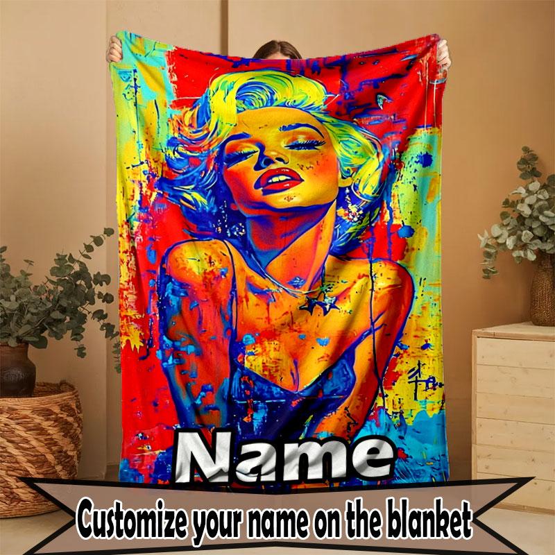 Gepersonaliseerd Dekentje met Naam, Marilyn Monroe Print, Woondecoratie, Slaapkamer, Bank, Kamperen, Sofa, Cadeaus voor Verjaardag Kerst