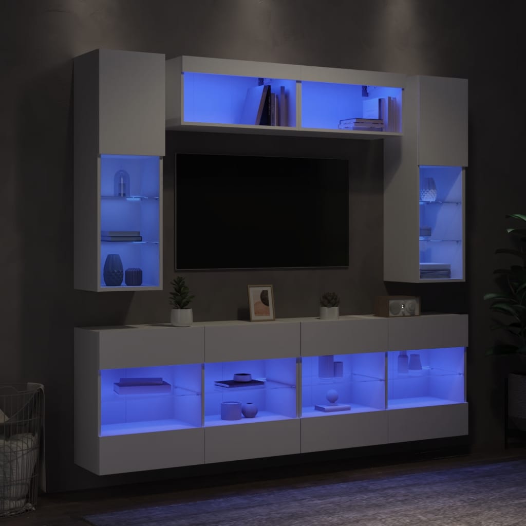 Vidaxl 6-Cz. TV-Schrank-Set mit LED-Beleuchtung, Weiß