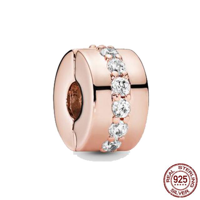 Clip 925 Sterling Silver CZ Zircon Love Heart Star Line Clip Charm Beads Stopper Fit Fashion Style Bracelet Silver 925 Jewelr