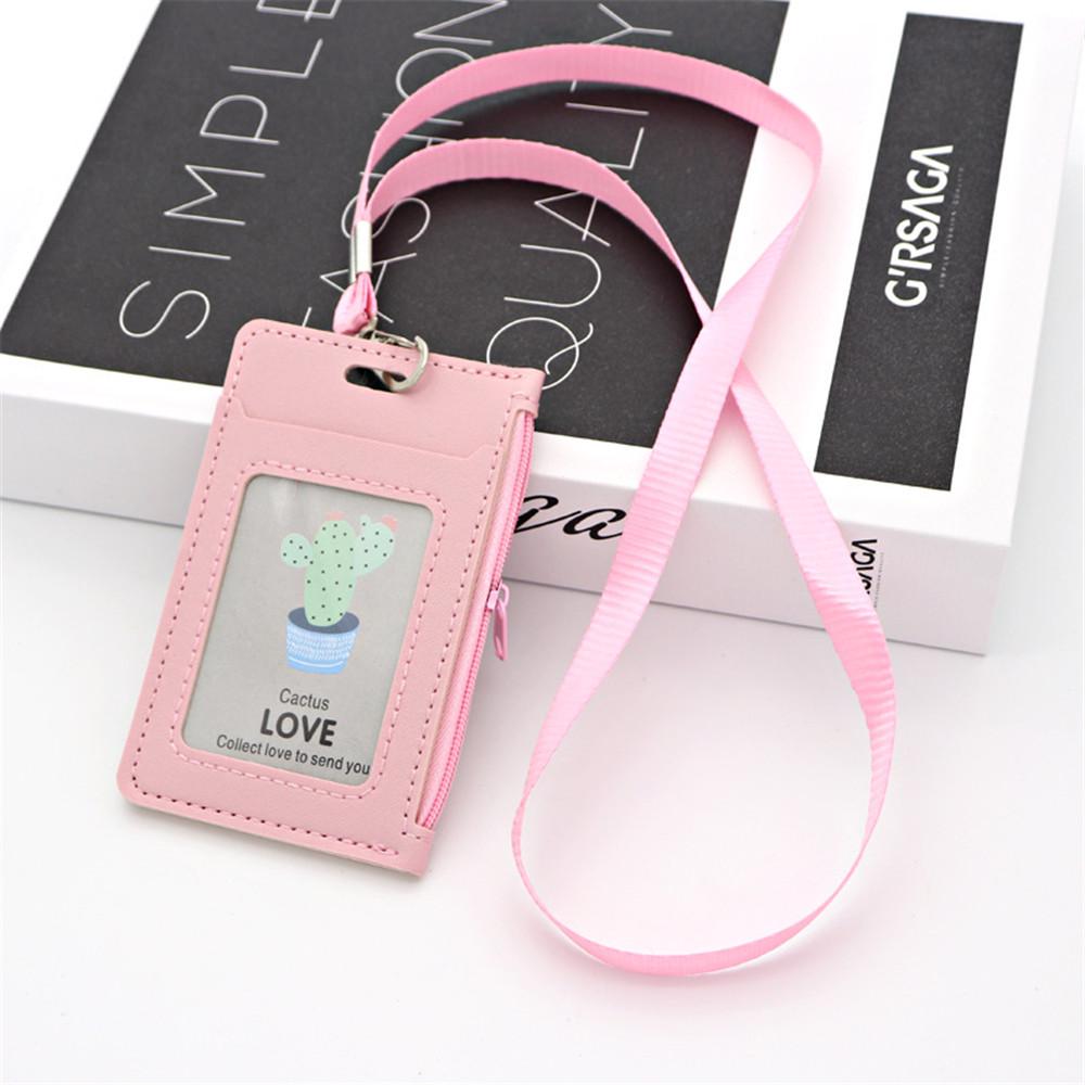 Simple Student Kids Lanyard Card Holder Slim Wallet Boys Pu Id Certificate Bus Door Credit Card Bag for Girls Zipper Coin Purses