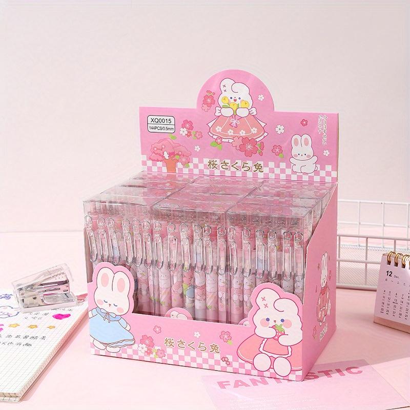 Back to school season 2pcs 0.5mm creative cartoon rabbit metal hook press pen for girls with high appearance cute neutral pen office gift pen