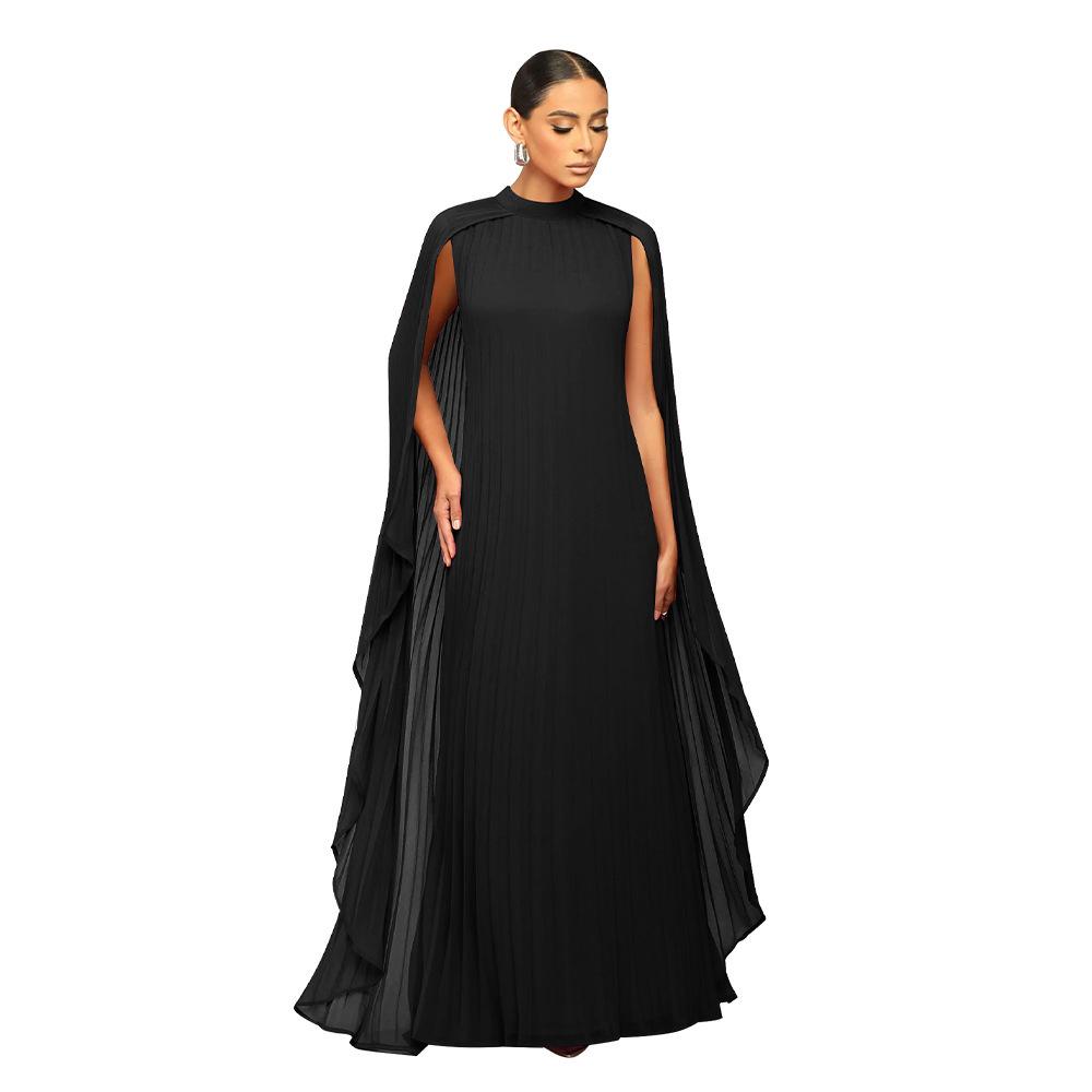 Women's Solid Color Chiffon Pleated Long Dress
