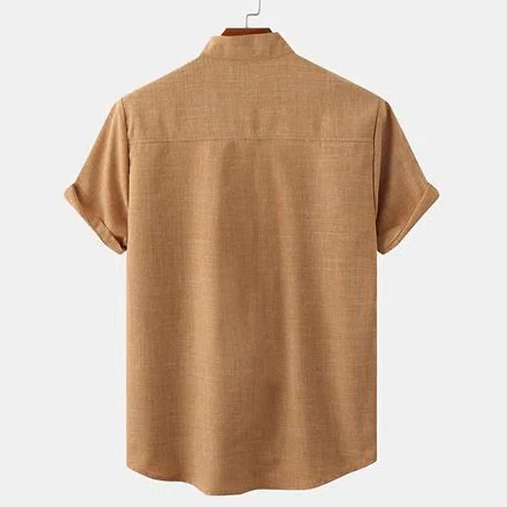 Summer Men's Shirts Solid Color Hemp Short Sleeve Lapel Shirt Casual Plus Size Shirt Men's Wear
