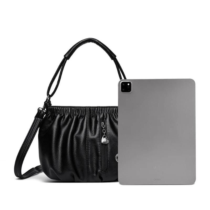 Fashionable Women's Shoulder Bag, Pleated Soft PU Leather Crossbody Bag, Solid Color Handbag, Suitable for Daily Casual Use