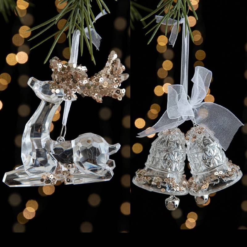 Christmas Decorations Acrylic Transparent Snowflake Elk Christmas Tree Hanging Ornament Xmas Supplies Hanging Pendants New Year