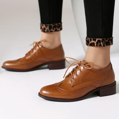 Fashion Casual Low Heels Loafers Shoes Brown Black White Women's Oxfords Lace-up Party Office Oxford Shoes Large Size 45 Comfortable