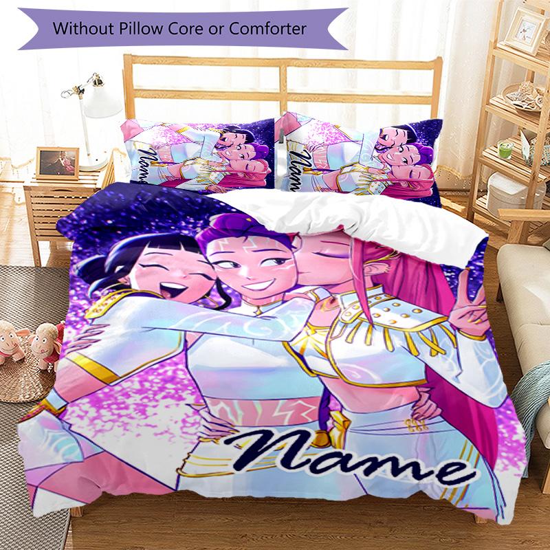 3pcs KPop Demon Hunters6 Cover Set - Personalized Name, HD Printed Bedding with 1 Cover and 2 Pillowcases - Perfect for Home Decor, Easy Care