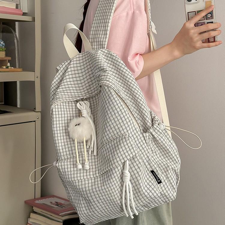 Schoolbag schoolbag ins niche junior high school girls plaid bag Korean lazy wind backpack women travel light and high value