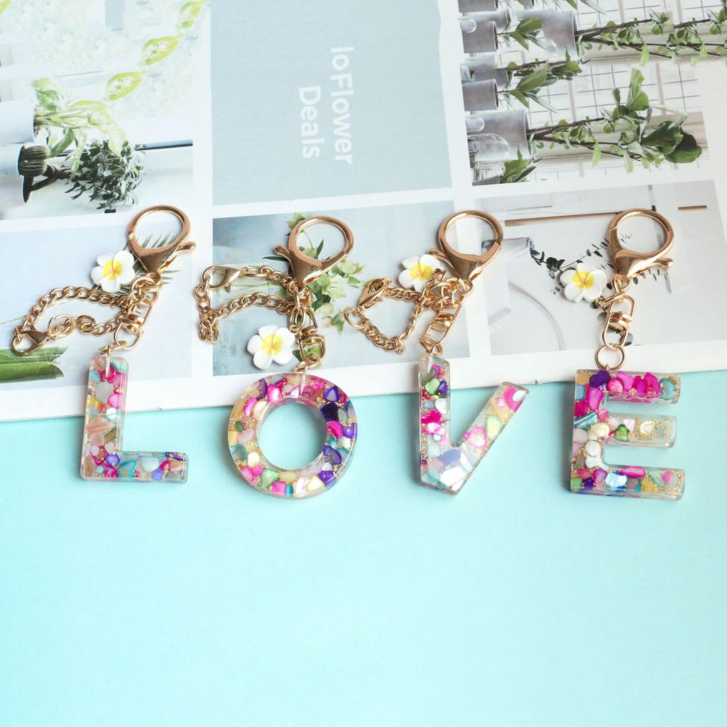 Dried Flower Letter Crystal Epoxy English Pendant Women'S Bag Key Chain