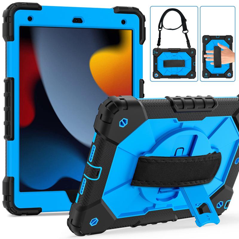 iPad 10.2 Contrast Shoulder Strap Case: 360° Rotating, Dual-Layer, Silicone Protective Cover for iPad 9/8/7