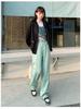 Mint Green Plus Size High-Waisted Wide-Leg Floor-Length Jeans for Women