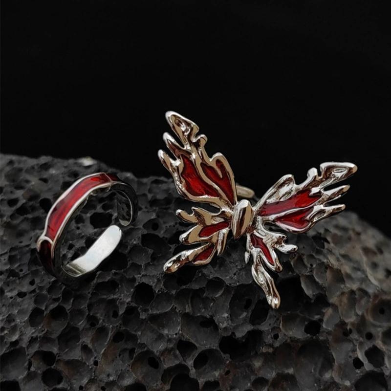 Korean Drop Glaze Ring for Women Shining Butterfly Open Rings Vintage Geometric Y2K Trend Fashion Finger Jewelry