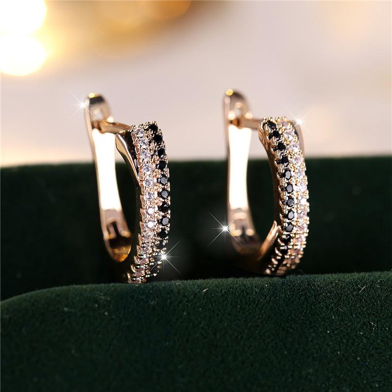 Luxury Female Red Zircon Stone Clip Earrings Charm Gold Color Wedding Jewelry For Women