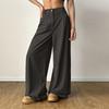 Women's Casual Fashion Color Elastic Waistband Pocket Wide-Leg Straight-Leg Pants