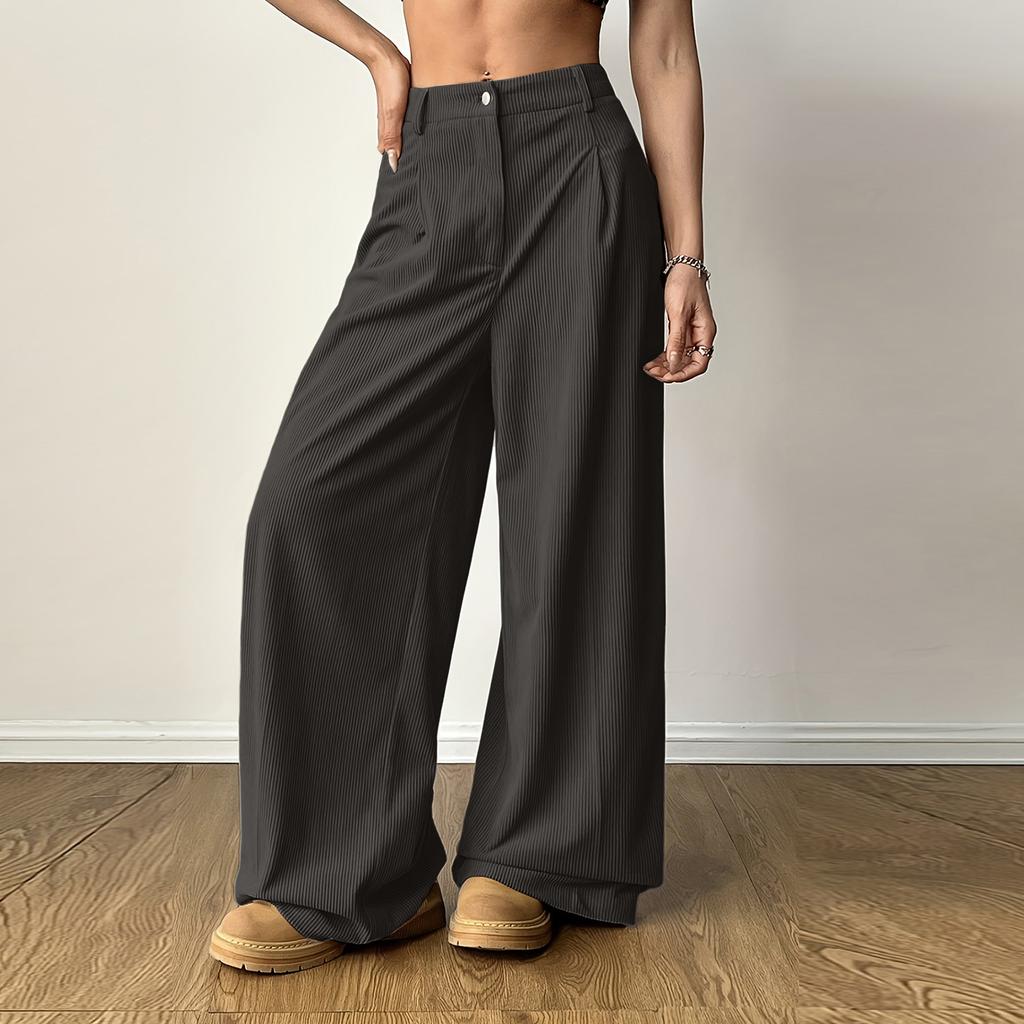 Women's Casual Fashion Color Elastic Waistband Pocket Wide-Leg Straight-Leg Pants