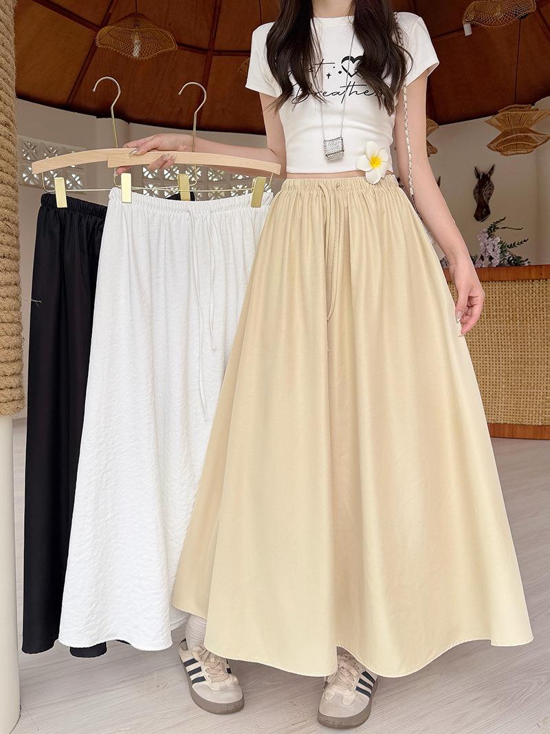 Summer 2026 Plus Size Women s Casual Elastic Waist Drawstring Mid-Length Skirt XXXXL