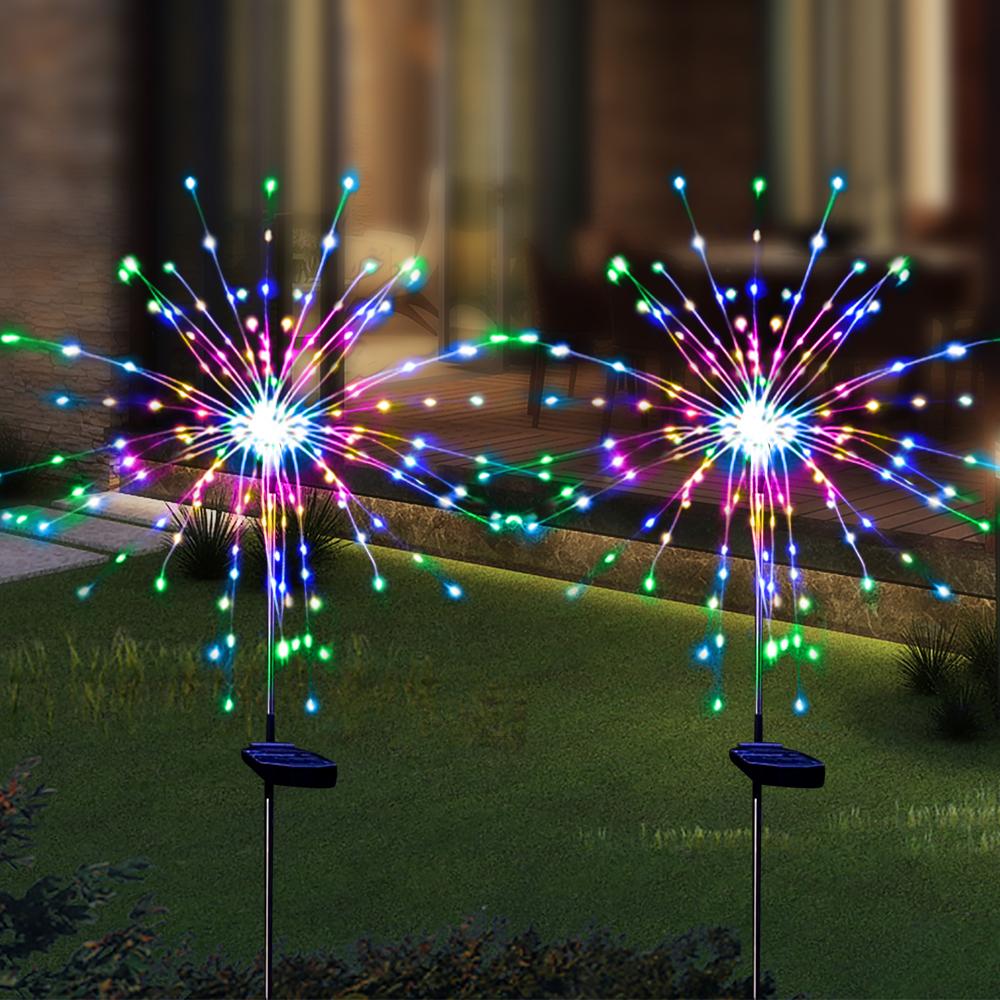 2x Waterproof LED Solar Firework Lights Outdoor, 8 Modes Holiday Lighting Light Garden Decoration Fairy Lamp for Patio Christmas