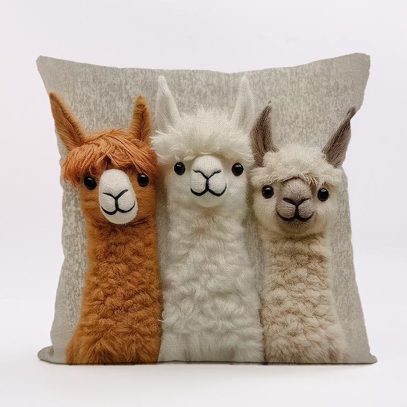 Böhmischer Plüsch-Kissenbezug mit Imitationsstickerei und Tiermotiven, 45x45cm