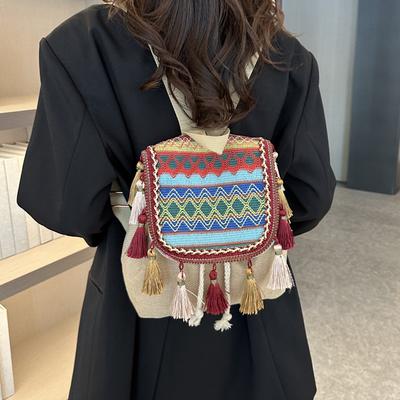 Canvas Backpack Small Backpack Retro Tassel Ethnic Style Backpack for Women 2023 New Autumn Personalized Commuter Leisure Luxury Travel Bag