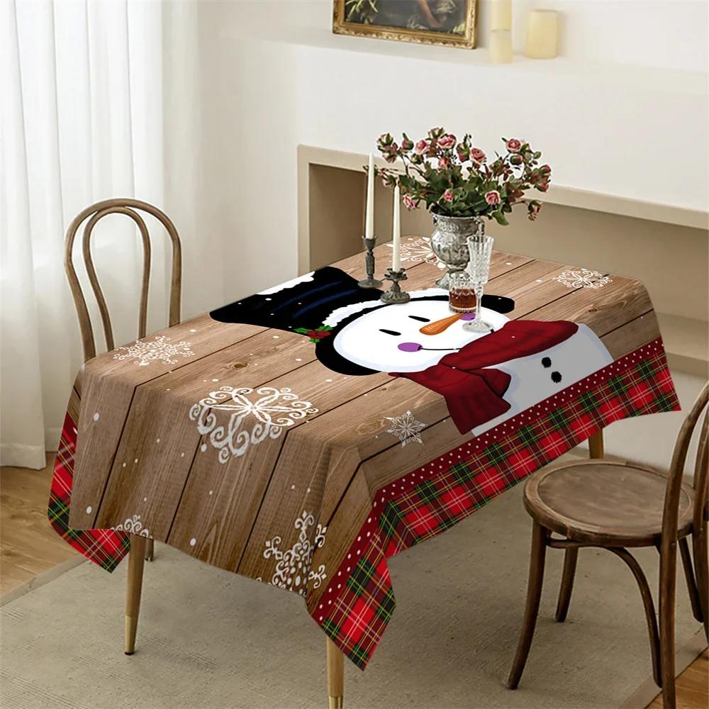Christmas Snowman Santa Claus Tablecloth Party Decor Winter Xmas Kitchen Dining Waterproof Tablecloth Christmas Decorations
