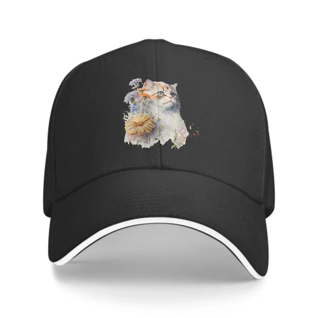 Floral Cat Baseball Caps Fashion Casquette for Unisex Women Adjustable Casual Trucker Hats for Sports Outdoor Activities
