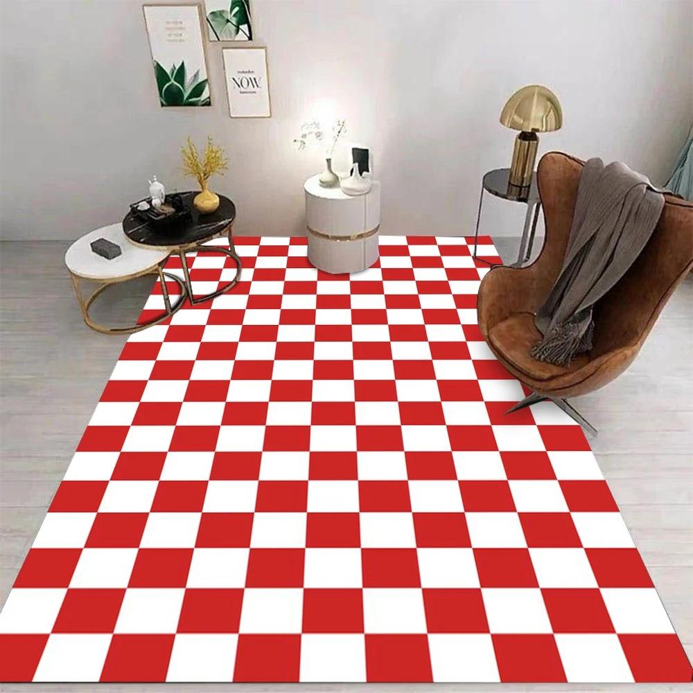 Checkerboard Grid Carpet Cartoon Living Room Bedroom Kitchen Sofa Table Balcony Rug Non-slip Washable Mat Home Ornaments INS